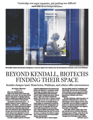 Boston Globe: Kendall Square is no longer the area’s only biotech ...