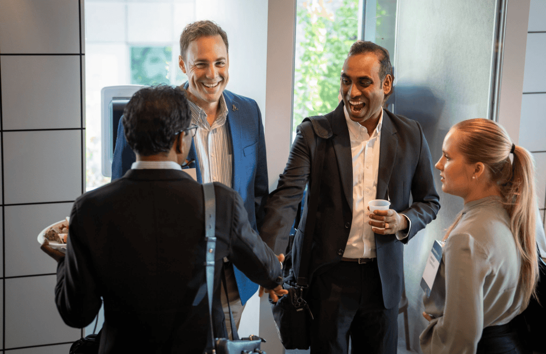 people shaking hands and meeting in the MassBioHub